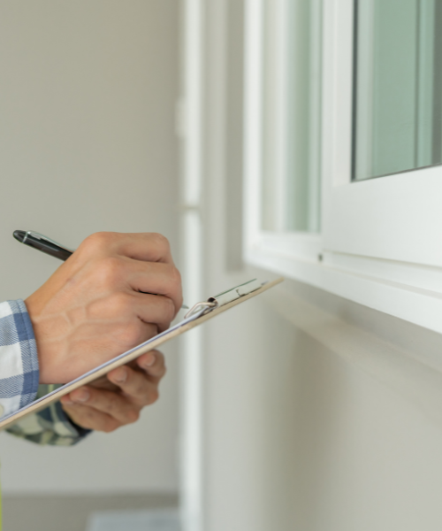 A person writing on a clipboard with a pen